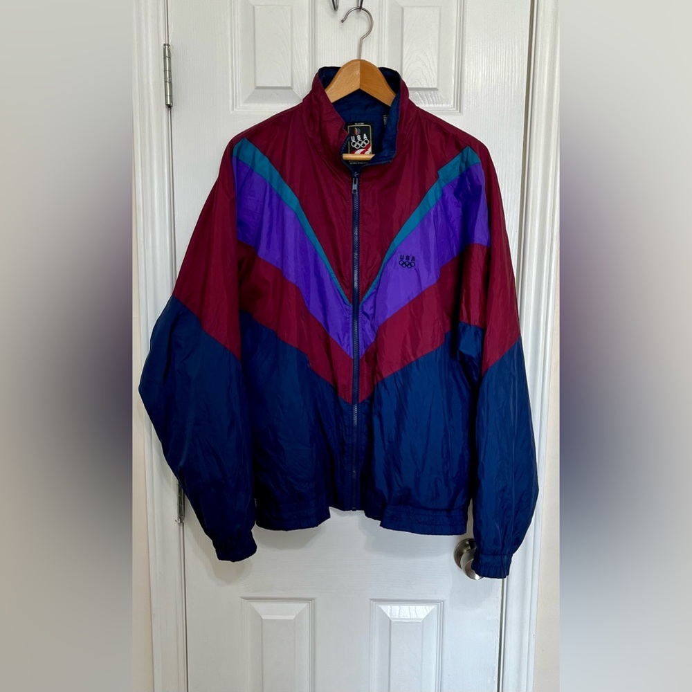 USA Olympics Colorblock Windbreaker Jacket Adult‎ Size Large Vintage